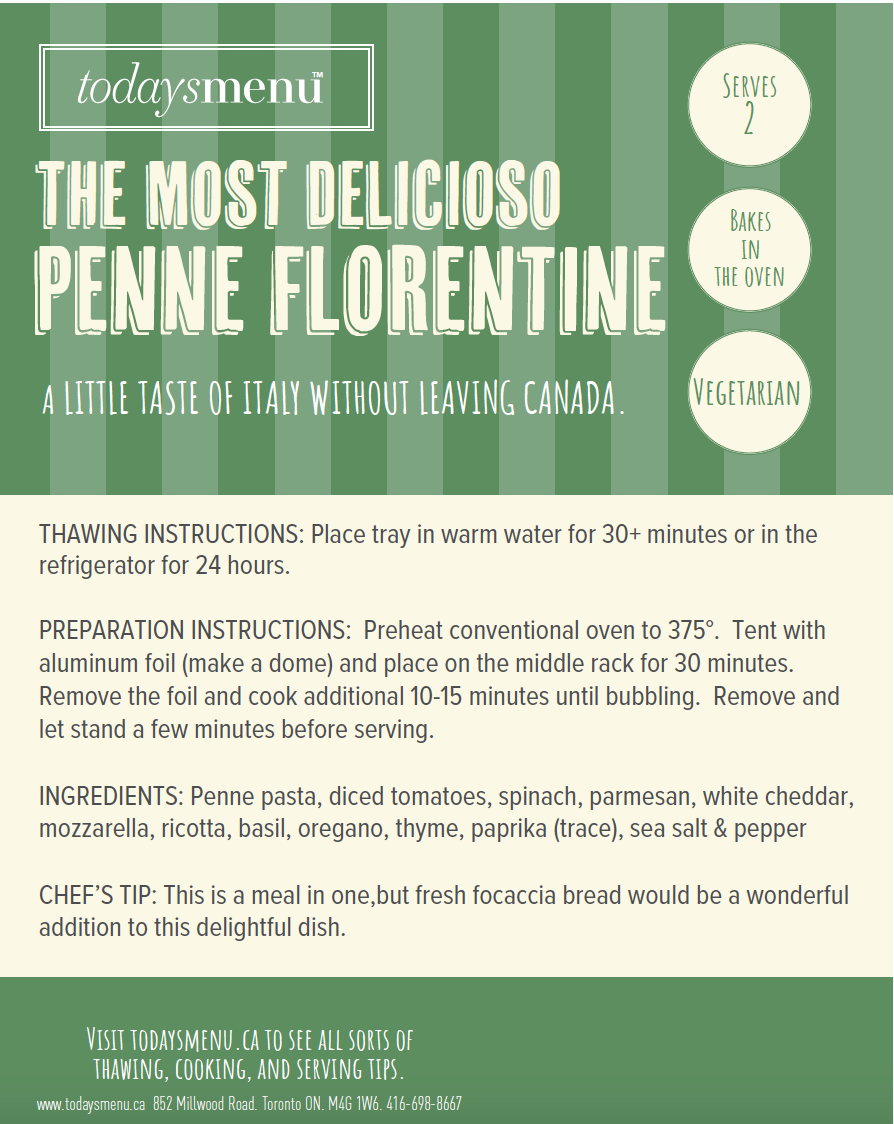 Most Delicioso Penne Florentine (Serves 2)