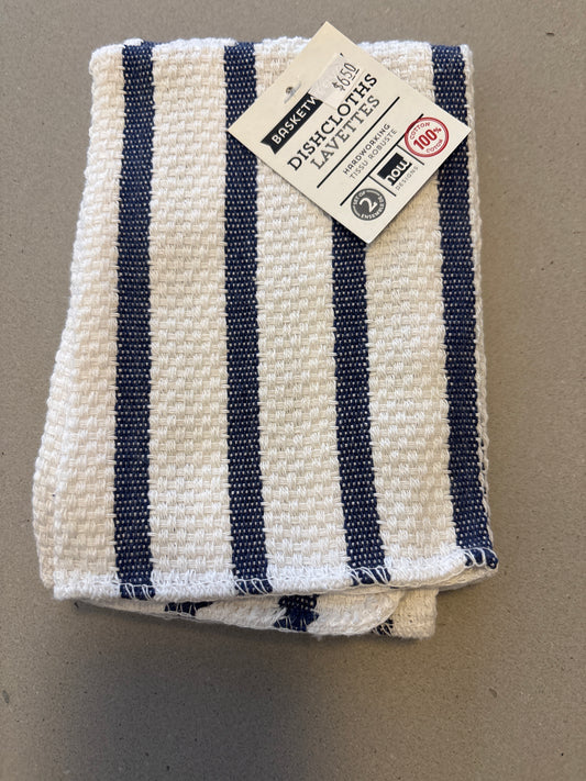 Dishcloth Basketweave Blue Stripe (Set 2)