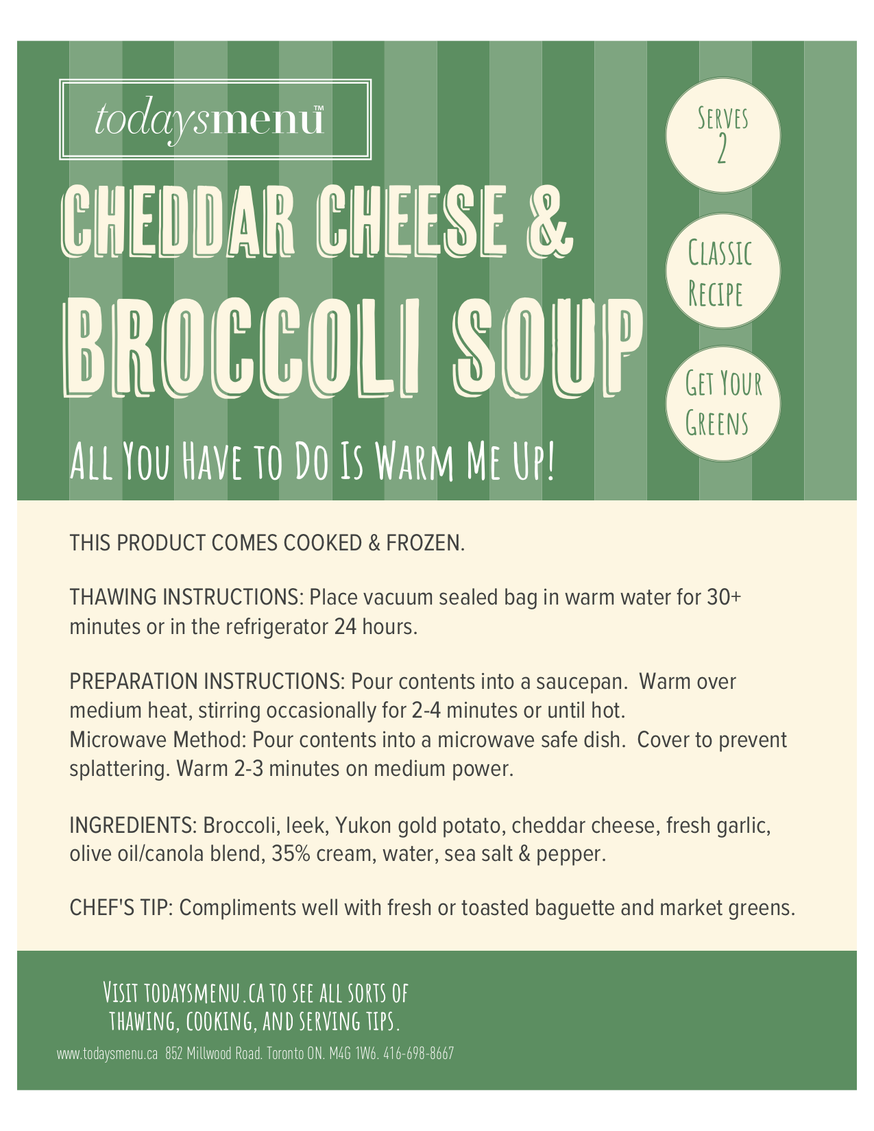 Broccoli Cheddar Soup (Serves 4)