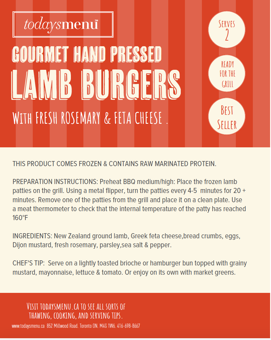 Lamb & Feta Gourmet Burgers(Serves 2)