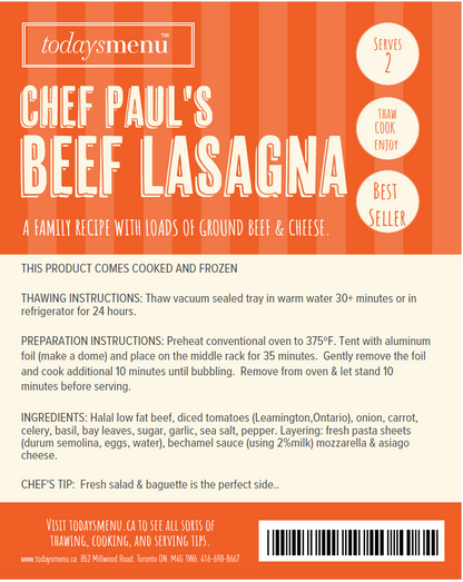 Chef Paul's Beef Lasagna(Serves 2)