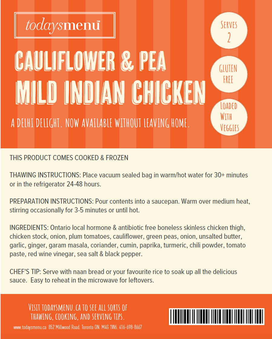 Mild Indian Chicken With Vegetables (Serves 2)