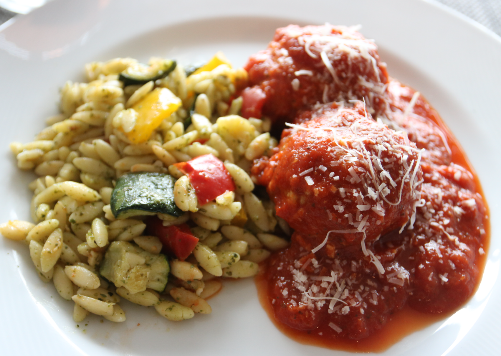 Sicilian Chicken Meatballs with Vegetable Orzo (Serves 2) - Today's Menu