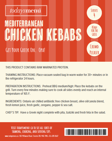 Mediterranean Chicken Kebabs (Serves 4)