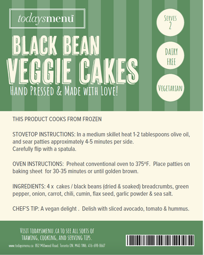 Black Bean Veggie Cakes (Serves 2)