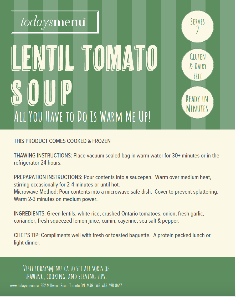 Lentil Tomato Soup (Serves 2)