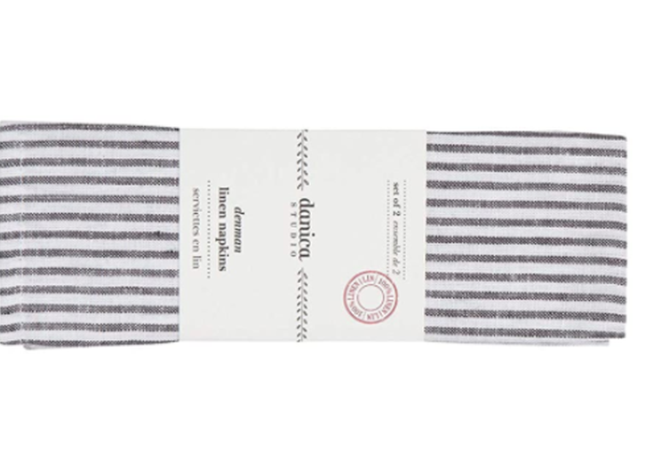 Black & White Stripe Linen Napkins (Set 2) 20 x 20inches - Today's Menu