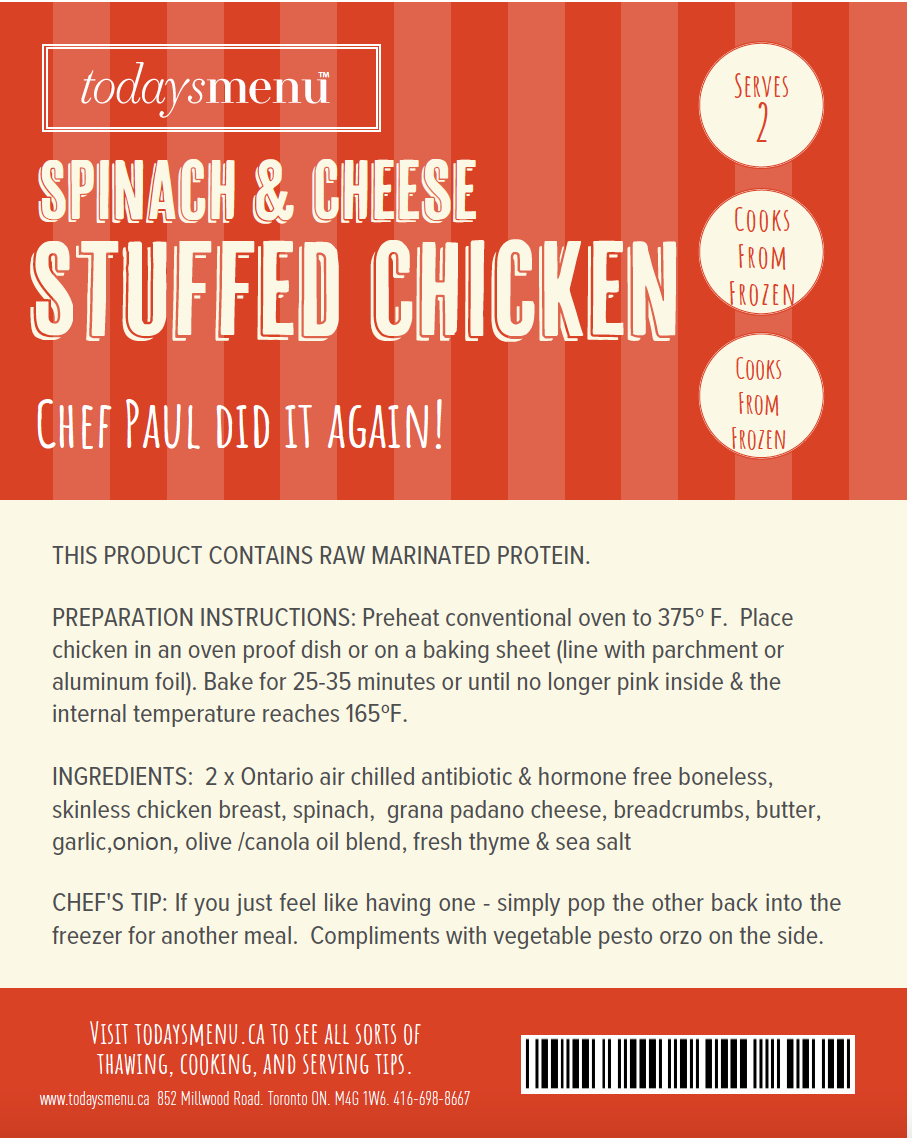 Spinach & Cheese Stuffed Chicken (Serves 4)